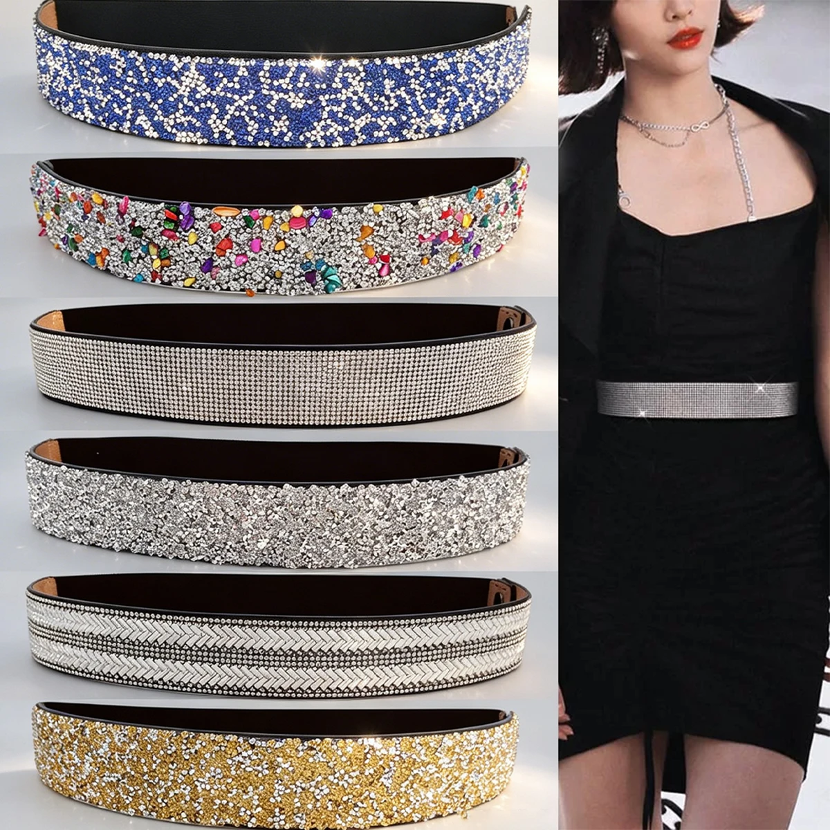 Rhinestone slim waist chain women's full diamond decorative dress accessories wedding dress Corset belt tassel belly dance skirt