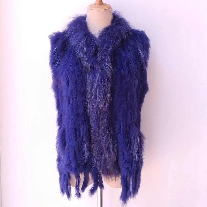 เสื้อกั๊กขนกระต่ายแท้ถักอย่างประณีต ขนแรคคูน ไม่มีแขน งานถักมือ สำหรับงานแต่งงาน ขายส่ง