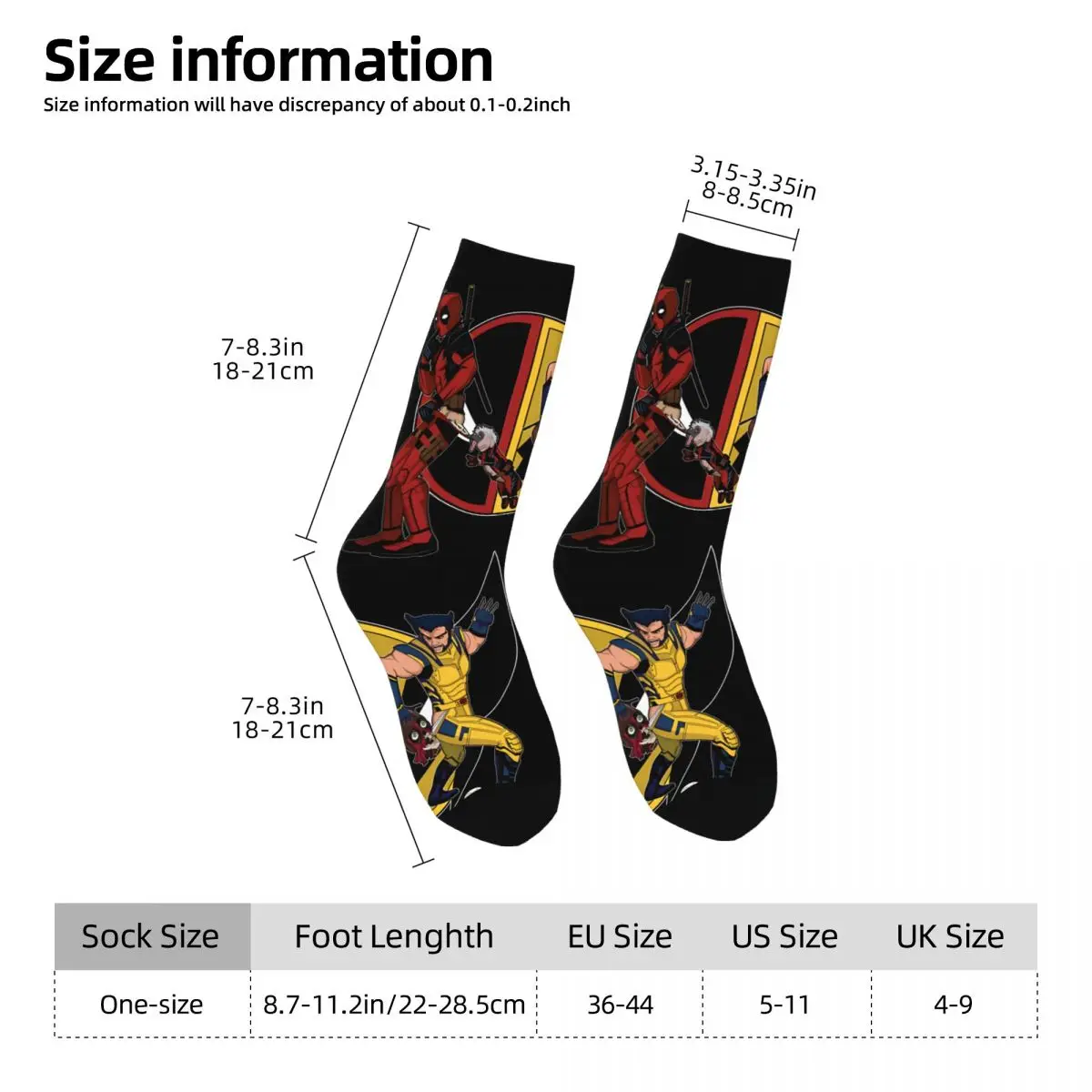 Funny Crazy Sock for Men Popular Movies Hip Hop Harajuku Deadpool & Wolverine Happy Seamless Pattern Printed Boys Crew