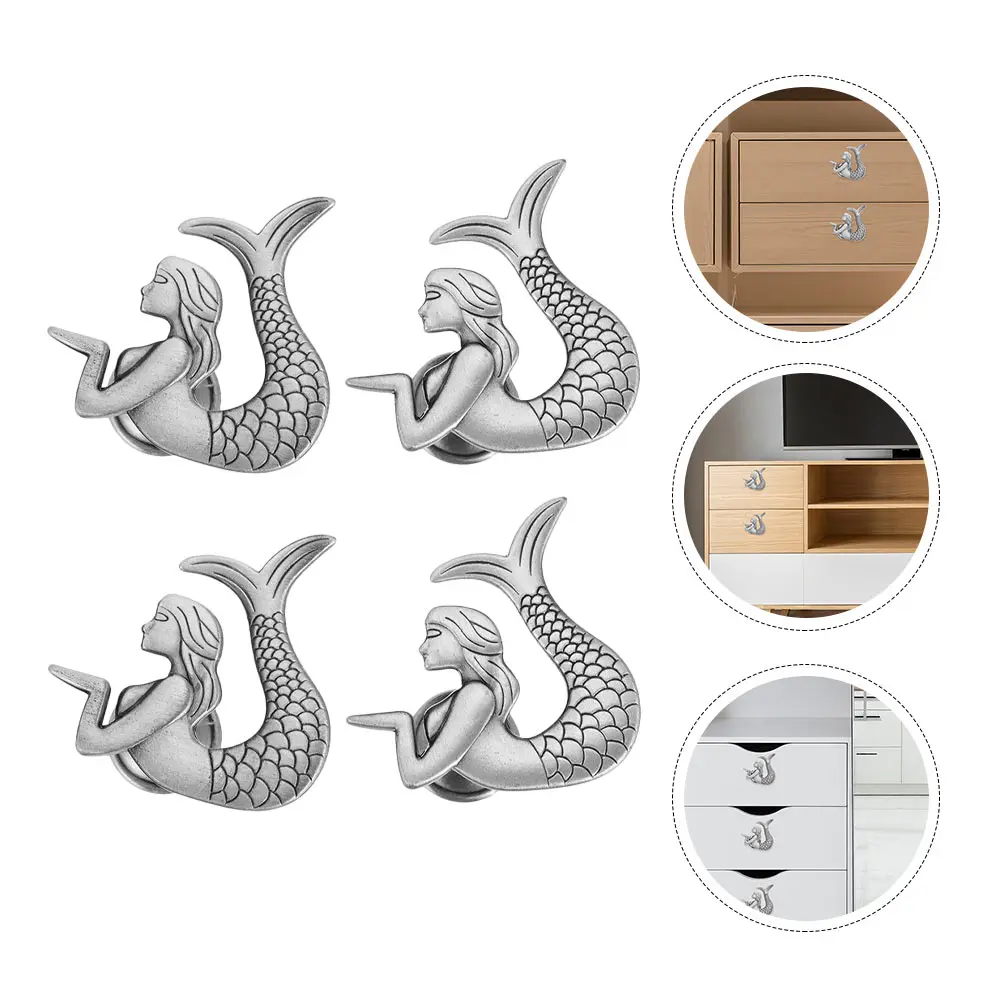 

4pcs Mermaid Shape Cabinet Pull Handles Zinc Alloy Drawer Knobs Durable Furniture Door Handle Decorative Hardware Replacement