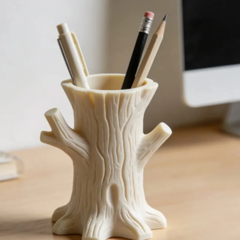 3D Printed Tree Stump Pen Holder,Natural Tree‑Shaped Desk Organizer,Branch‑Style Pencil Cup,Decorative Stationery Storage Pot
