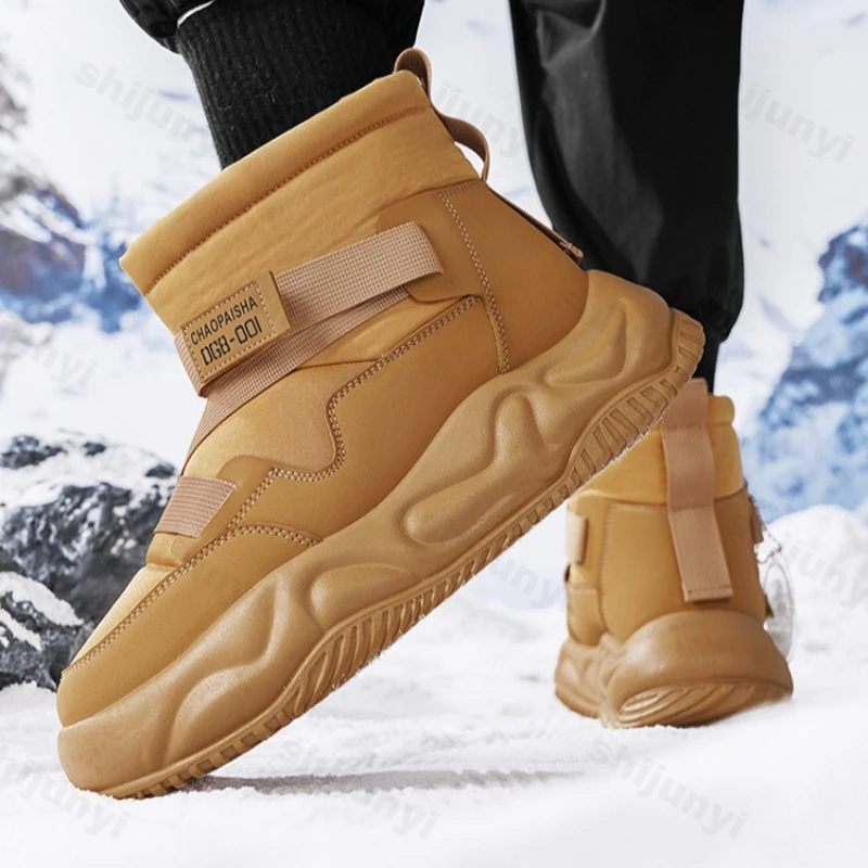 Men Snow Boots 2025 Winter New Plush Thicken Outdoor Non Slip Cotton Shoes Fashion Side Zipper Trendy Height Increase Warm Shoes