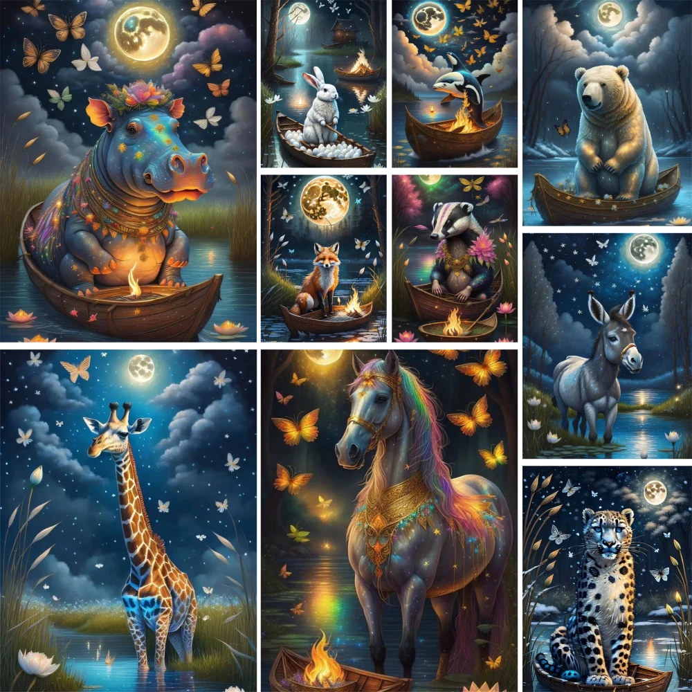 Cute Animal Moon Pre-Printed 11CT Cross Stitch DIY Embroidery Complete Kit Handwork Hobby Sewing Painting Floss Design Mulina