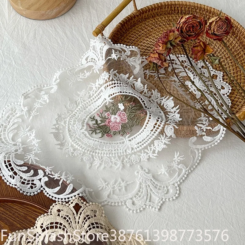 Vintage Lace Coaster Embroidery Tablecloth Placemat Retro Cabinet Furniture Decor Background Photo Props