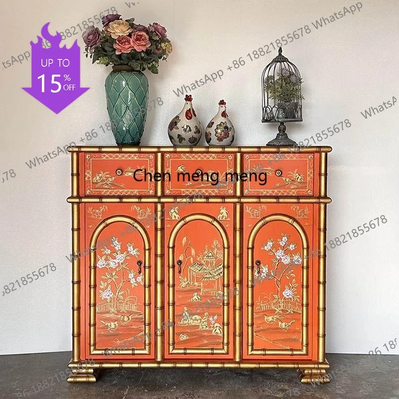 

Декоративный буфет M45 в неоклассическом стиле из бамбука для прихожей, американский, с золотой ручной росписью, приставной шкаф