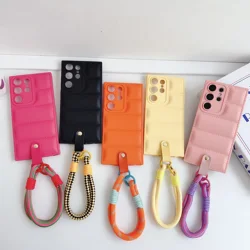 The Puffer Soft TPU Phone Case for Samsung Galaxy S21 S22 S23 Plus Note 20 S24 Ultra S23FE Wrist Chain Strap Back Cover Shell
