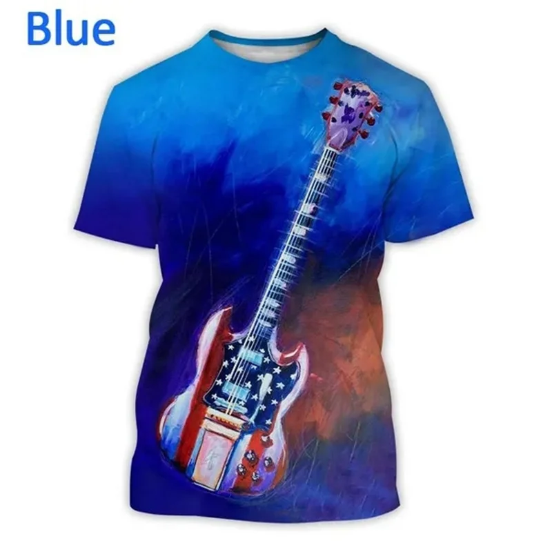 Electric Gitar Rock Roll T Shirts for Men 3D Printed Hip Hop Tops Vintage Streetwear Womens Clothing Harajuku Fashion Tee Shirt