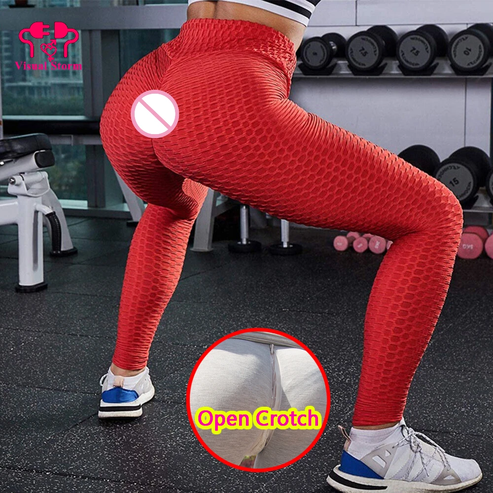 Woman Sexy Open Crotch Leggings with Double Zippers Couple Push Up Outdoor Sport Pant Crotchless Tight Skinny Panties Trousers