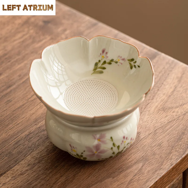 

Hand Painted Little Daisy High-End Porcelain Strainer Household Tea Compartment Kung Fu Tea Utensils