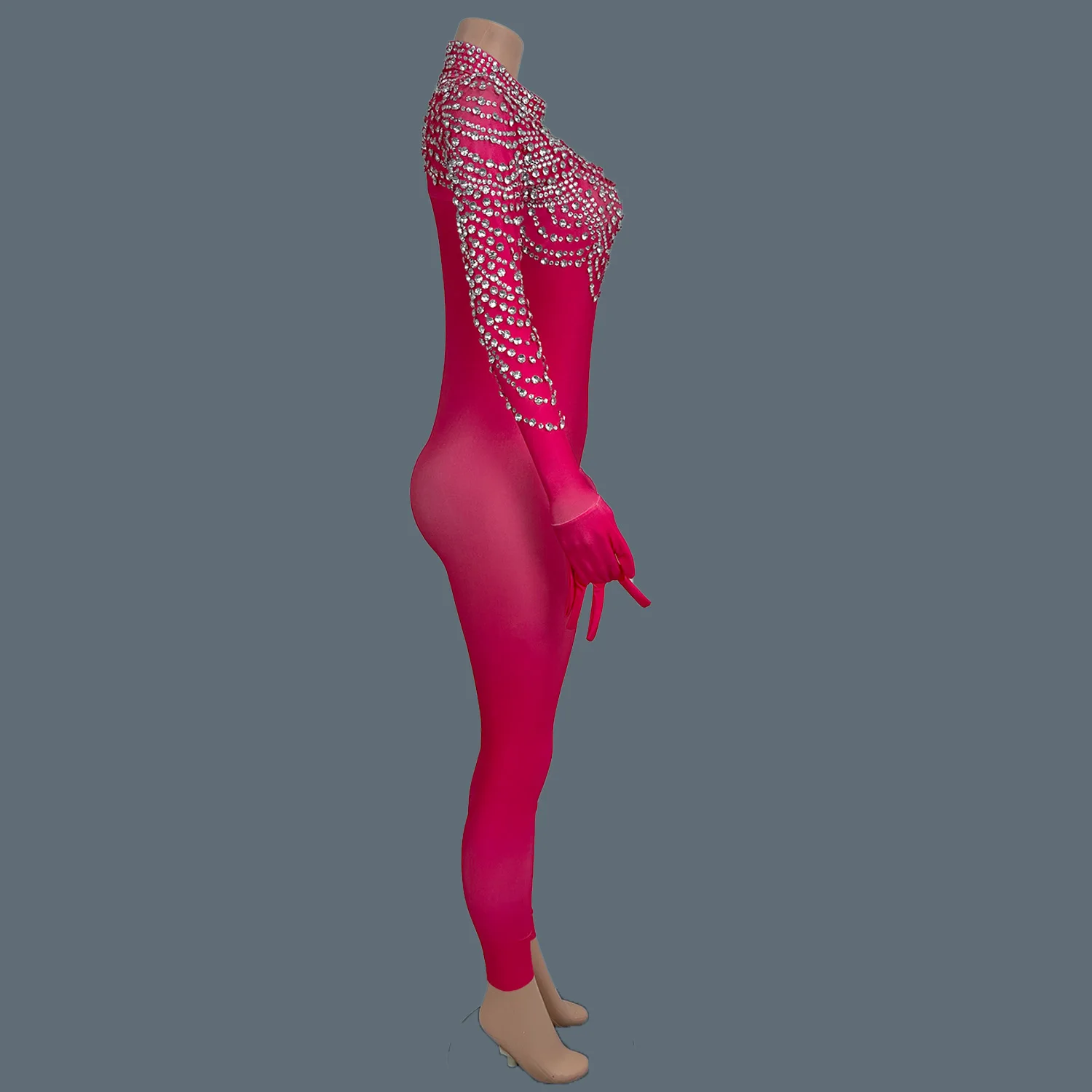 

Sparkly Rhinestones Bodycon Jumpsuit with Gloves for Women Nightclub Party Outfit Dance Show Costume gig Stage Fancy Wear Pijian
