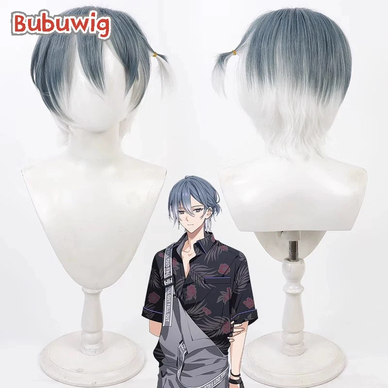 Bubuwig pelo sintético Hachinoya Nagi pelucas de Cosplay 18TRIP Hachinoya Nagi 30cm peluca corta recta gris mezclada blanca resistente al calor