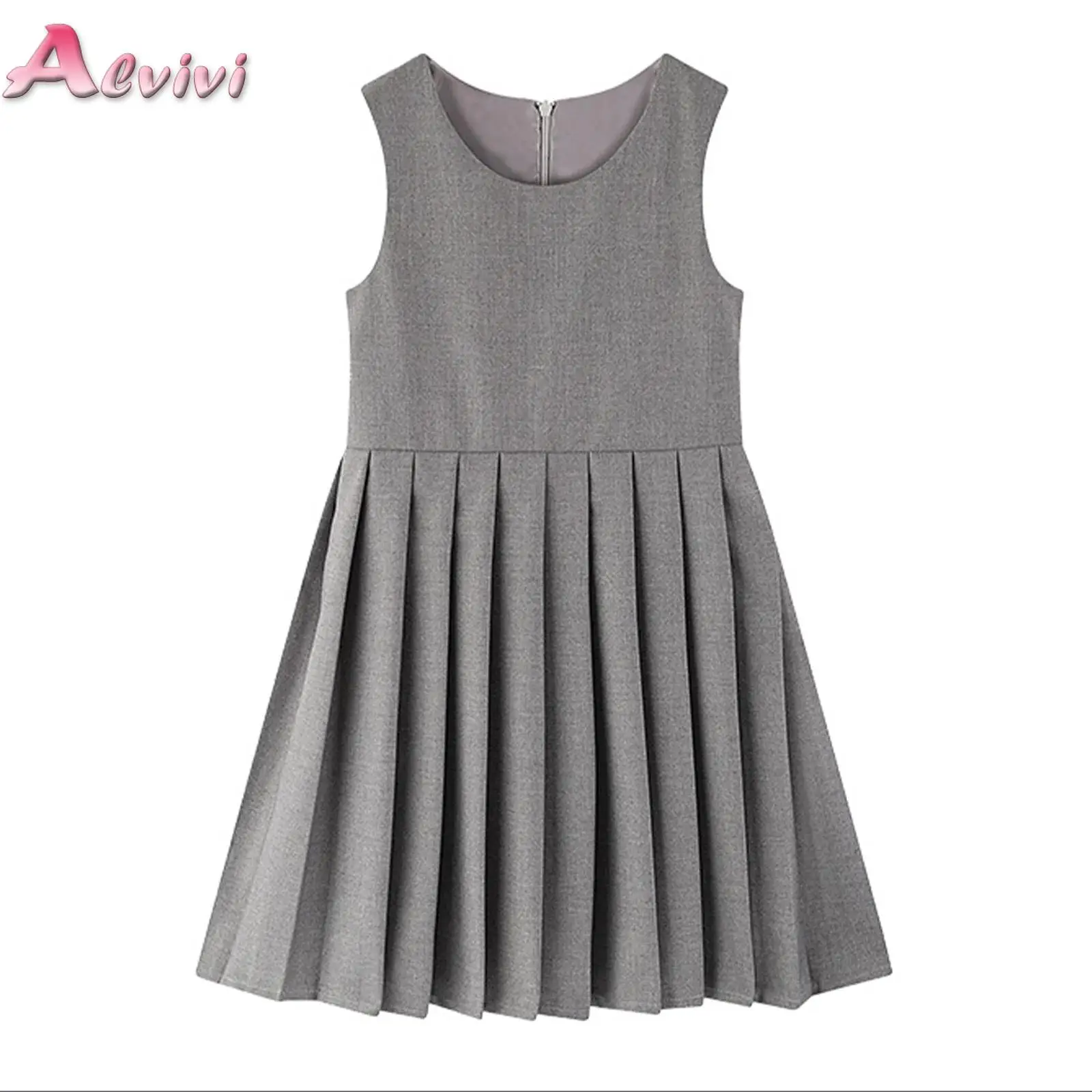 

Girls Royal Blue School Uniform Jumper Dresses Students Formal Dresses Sleeveless Back Zipper Midi Length Teen Girl Formal Dress