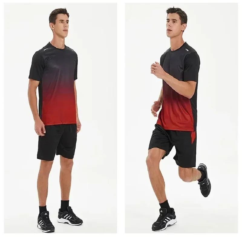 2025 Estate Nuovo Abbigliamento Fitness Seta del Ghiaccio Asciugatura Velocità T-shirt Set Manica Corta da Uomo Abbigliamento Sportivo da Corsa Palestra Set di Allenamento