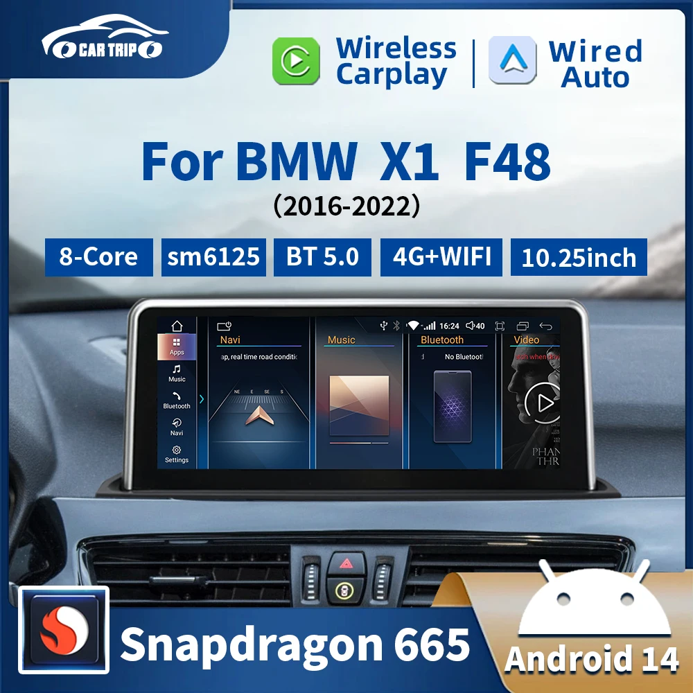 Qualcomm 665 ID6 ID7 ID8 UI Android System Wireless Carpet Automatic for BMW X1 F48 2016 2018 NBT EVO Car Video Player GPS Navig