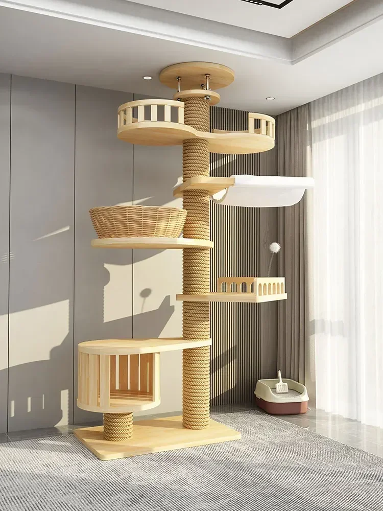 Luxury Climbing Frame House Cat Trees Playground Large Wood Villa Cat Scratch Board Interactive Rascador Pets Accessories