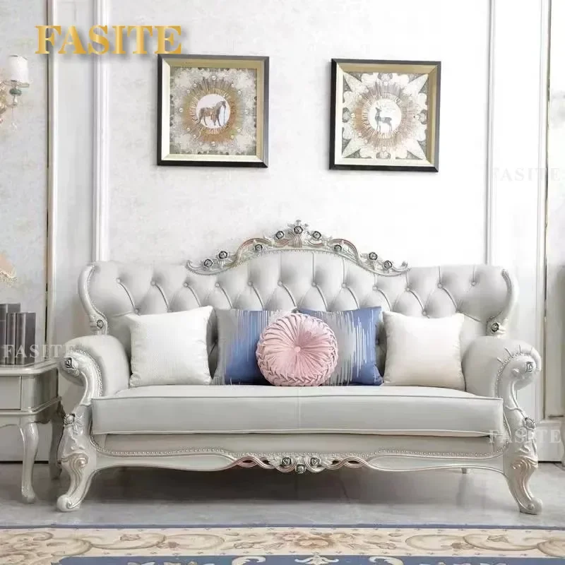 For European Carved Solid Wood Sofa Luxury 123 Combination Set Large Medium Small Apartment Living Room Villa Suite