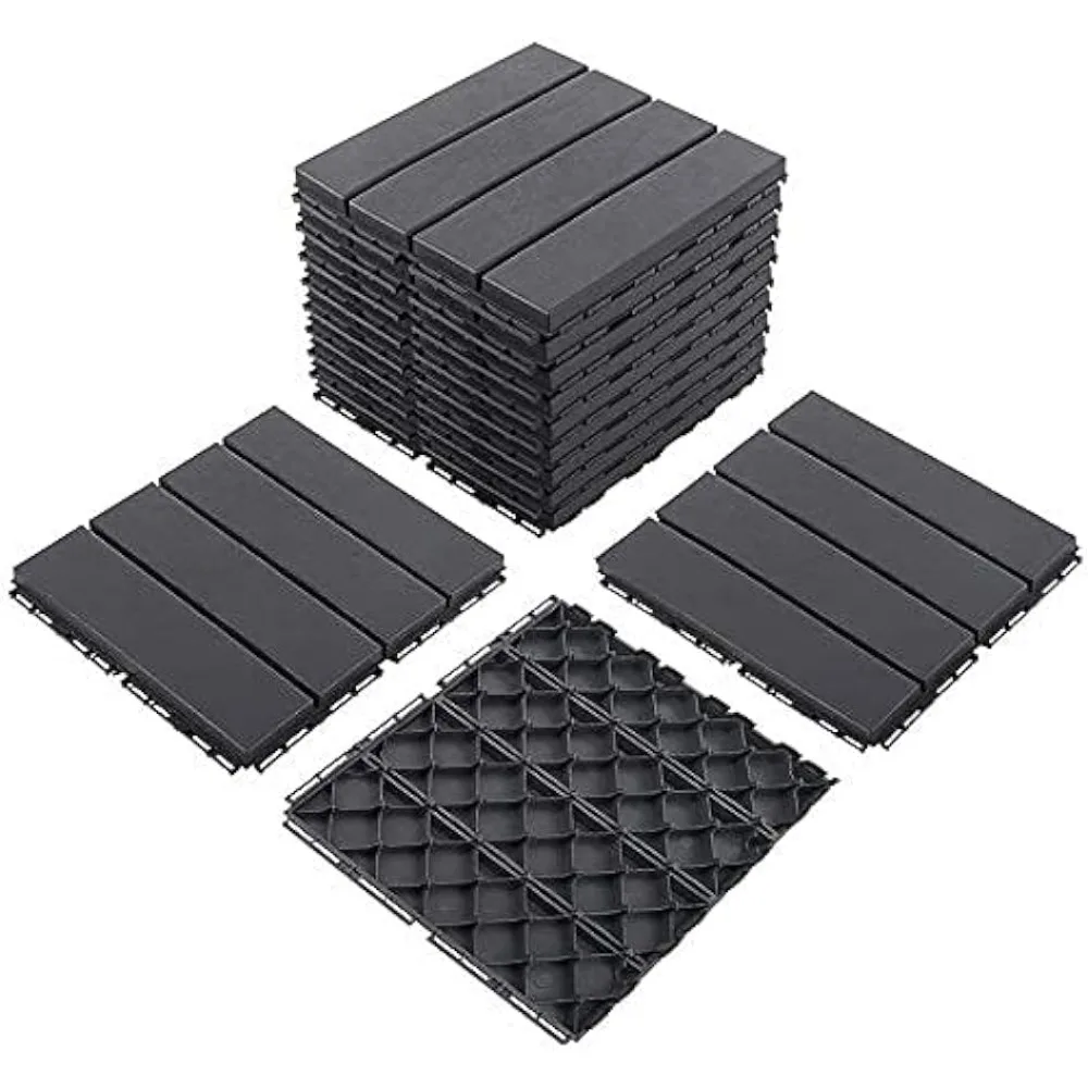 

12 x 12 inches Composite Interlocking Shed Floor, Four Slat Plastic Kennel Deck, 27 Pieces One Pack, Dark Grey Freight free