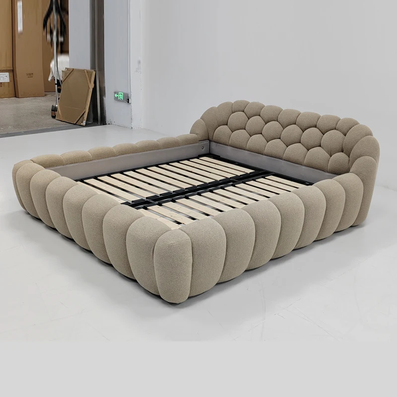 Italian Fabric Bubble Luxury Bed King Size Modern Minimalist Metal Frame Soft Contemporary Style Bubble Bed Furniture