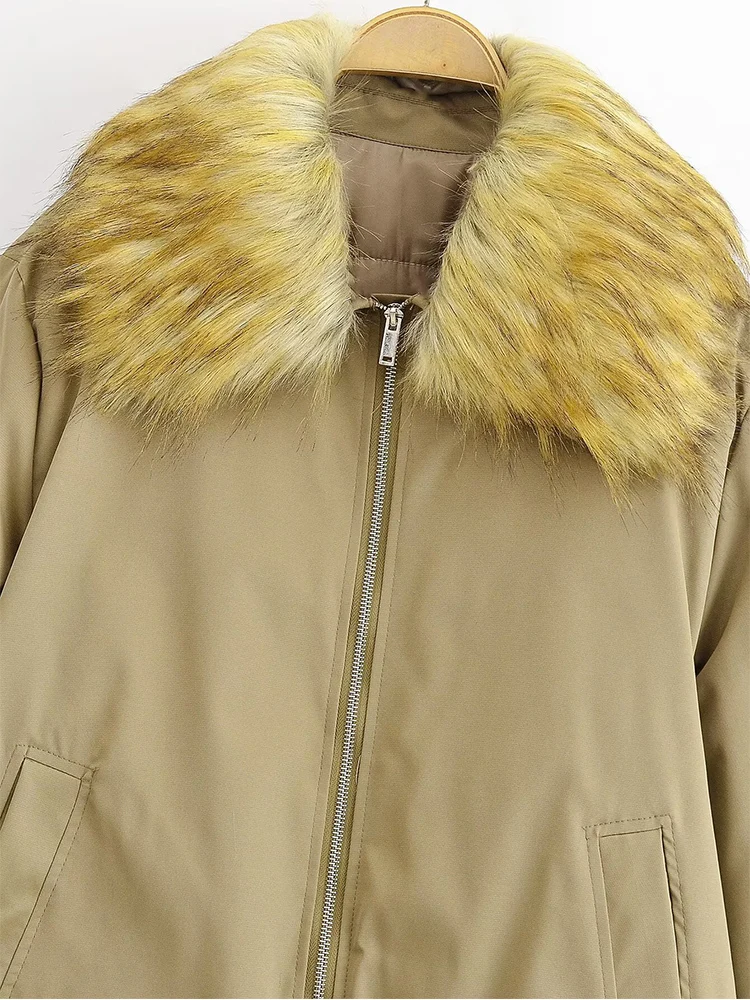 Nuevo abrigo informal elegante y versátil de estilo europeo para mujer con cuello de piel desmontable.