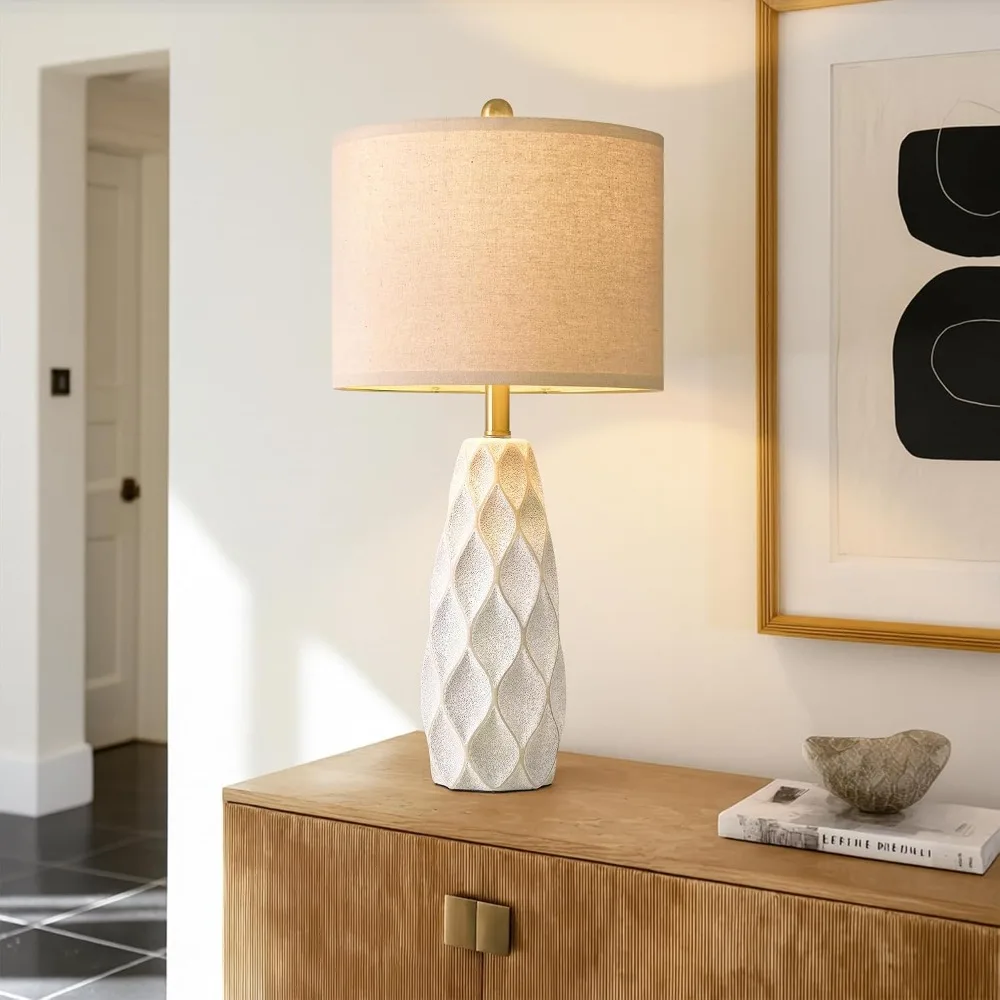 Set of 2 Modern Ceramic Table Lamps, 27.5" White Bedside Lamps for Living Room, Bedroom, Nightstand, Farmhouse Vintage Decor, Reading Light view 6
