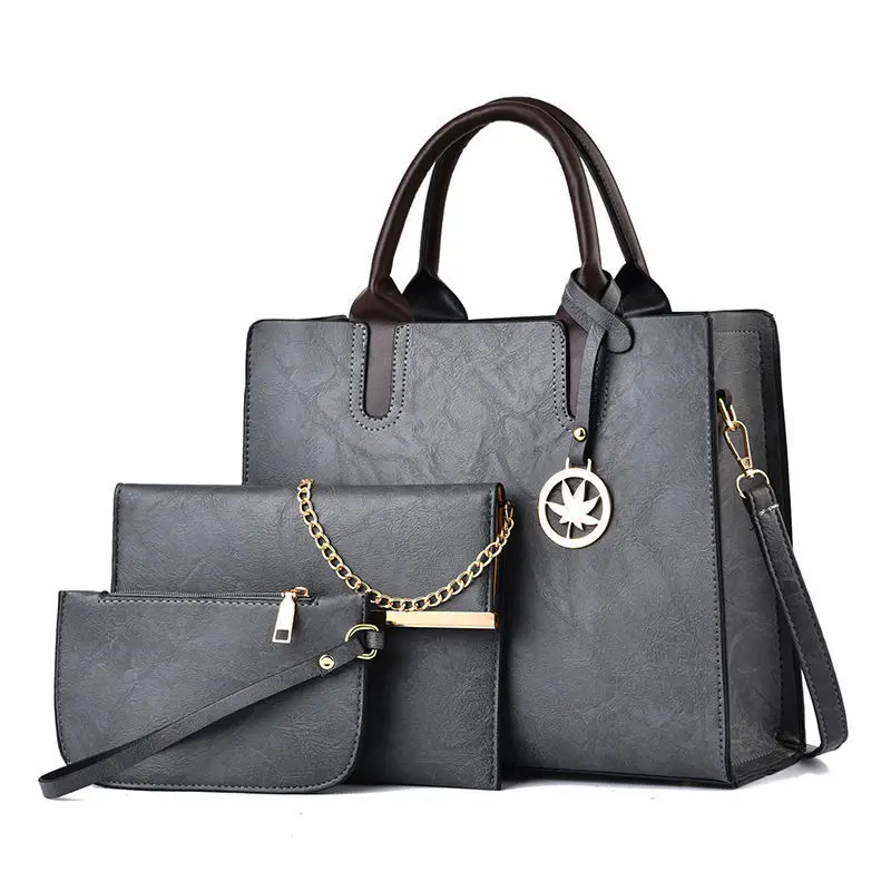 3 Pcs Set Women Fashion PU Ladies Handbag Solid Color Messenger Bag Shoulder Wallet Designer Bolsa Feminina Purses Messenger Bag