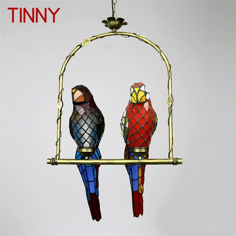 TINNY Tiffany Parrot Pendant Lamp LED Creative Design Color Glass Hanging Light for Home Bedroom Study Aisle Decor