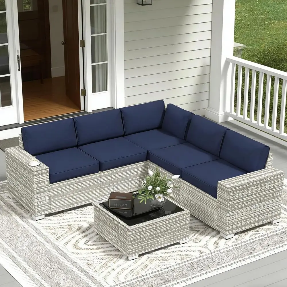 

6-Piece Waterproof Wicker Outdoor Sectional Sofa Set with Cushions