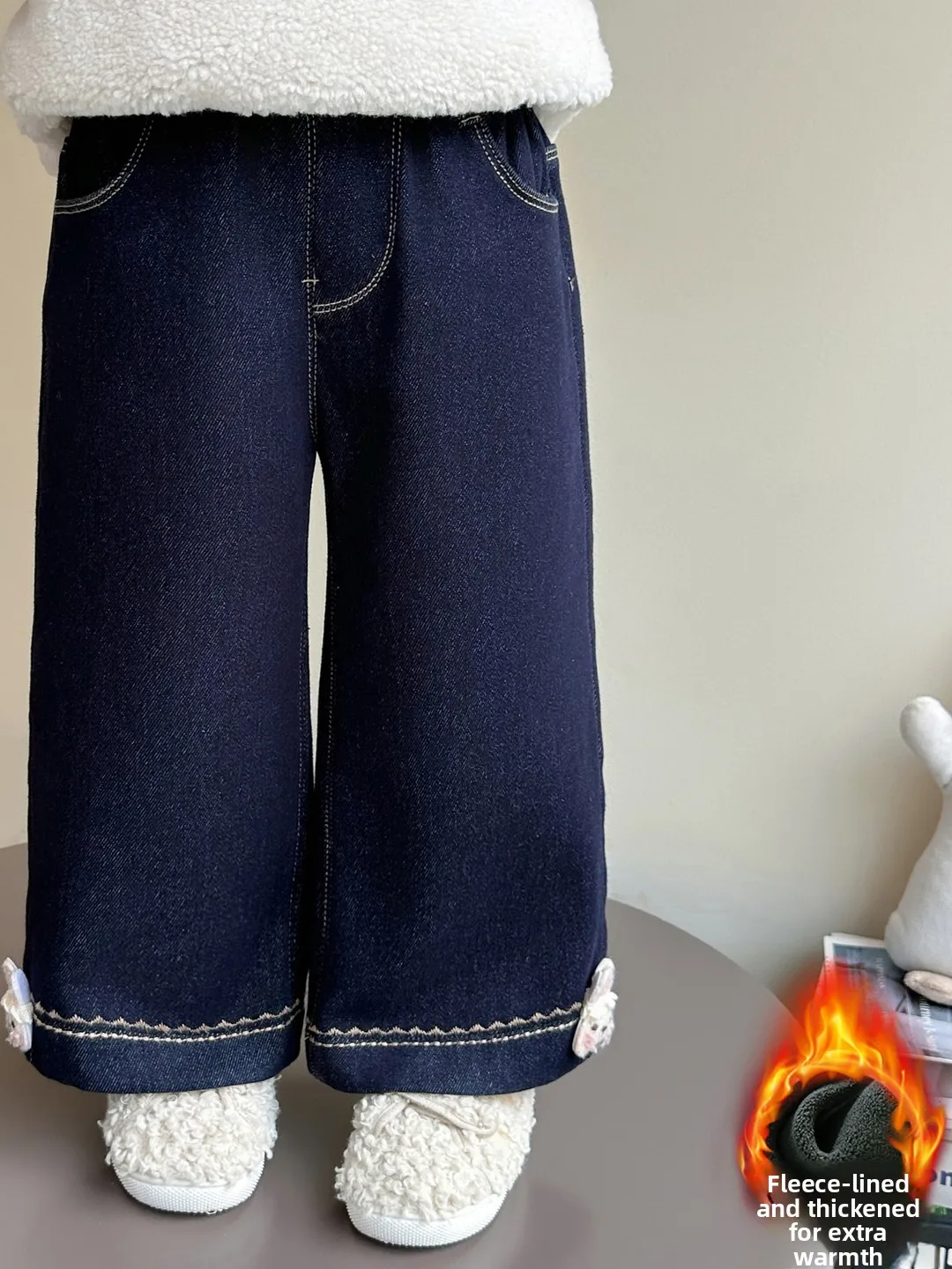 

Thiened Fce Girls Pants Winter Wide Leg Pants High Waist Straight Leg Trousers Faionable Baby Girls Clothes