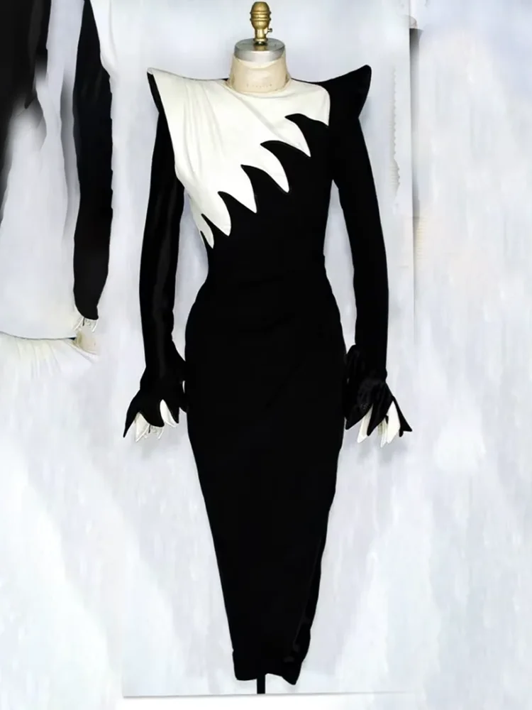 Elegante Preto O-Neck Sereia Trompete Chá de Comprimento Spandex Mulheres Formal Evening Dresses Birthday Party Prom Vestidos