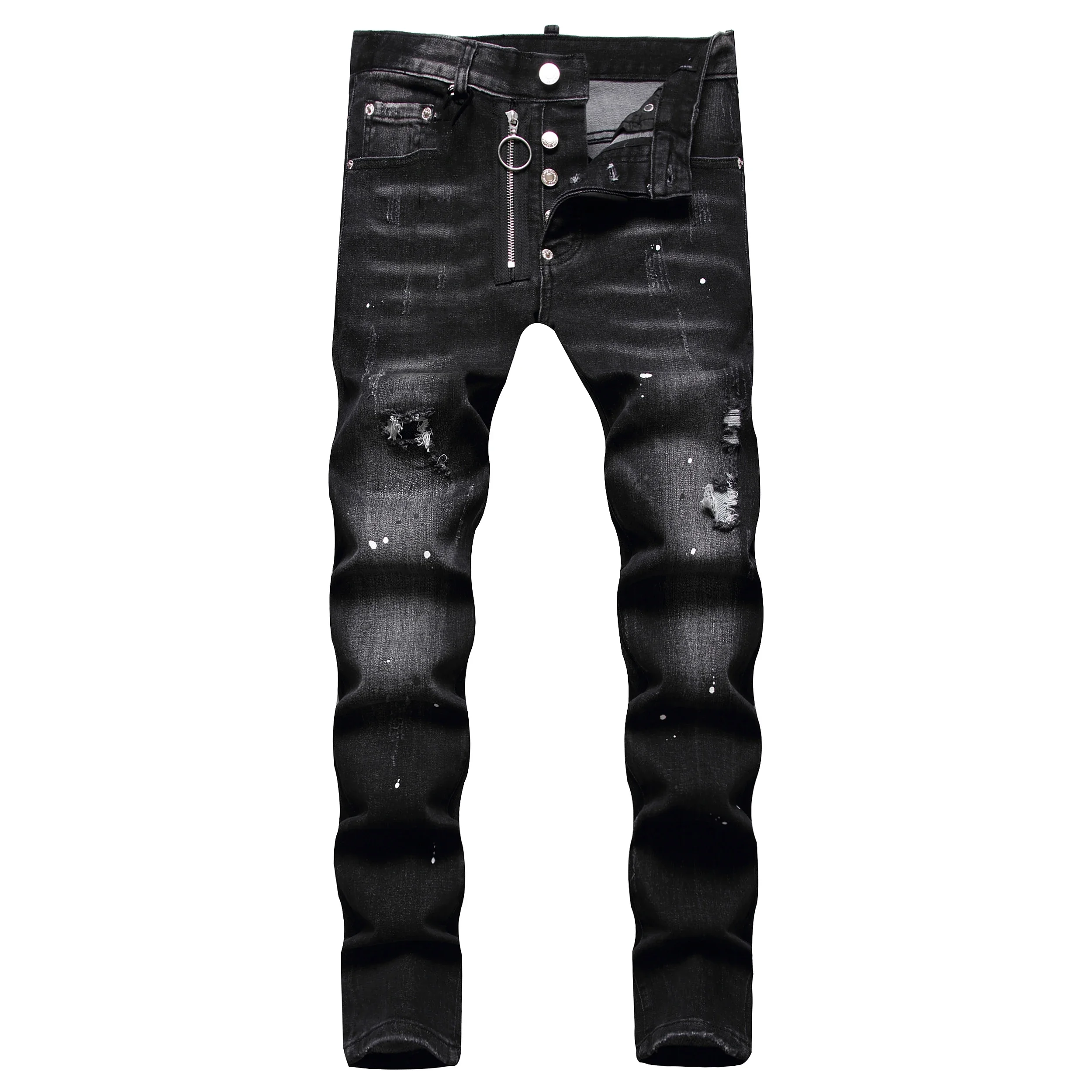 2024 Jeans strappati da uomo marchio di lusso fori azzurri Jeans lunghi qualità Street Fashion maschile Stretch pantaloni Skinny abbigliamento uomo