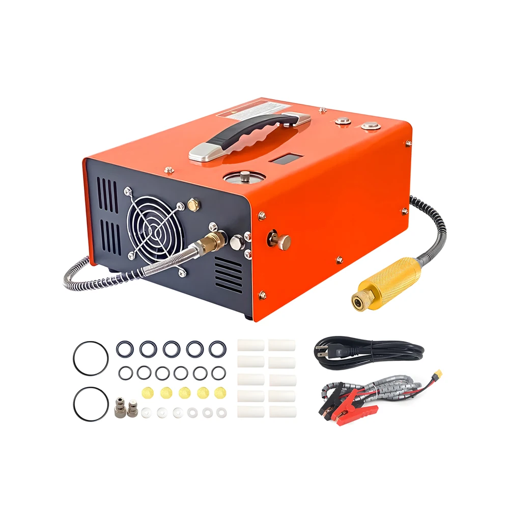 Podofo PCP Luftkompressor, tragbar, 4500 PSI, 30 MPa, 300 Bar, Auto-Stopp, Öl-/Wasserabscheider, 2-stufige Filtration, Dual-Power 110-120 V AC/12 V DC, für PCP Luftgewehr, Paintball, Tauchflasche