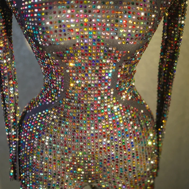 بدلة قفز قابلة للتمدد بأحجار الراين ملابس رقص مثيرة للنساء Dj Ds Gogo أزياء راقصة سحب الملكة ملابس النادي 8073
