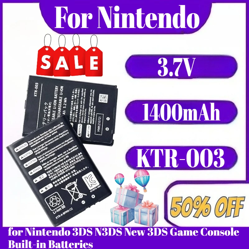 

3.7V KTR-003 Rechargeable Battery 1400mAh KTR003 Lithium Battery for Nintendo 3DS N3DS New 3DS Game Console Built-in Batteries