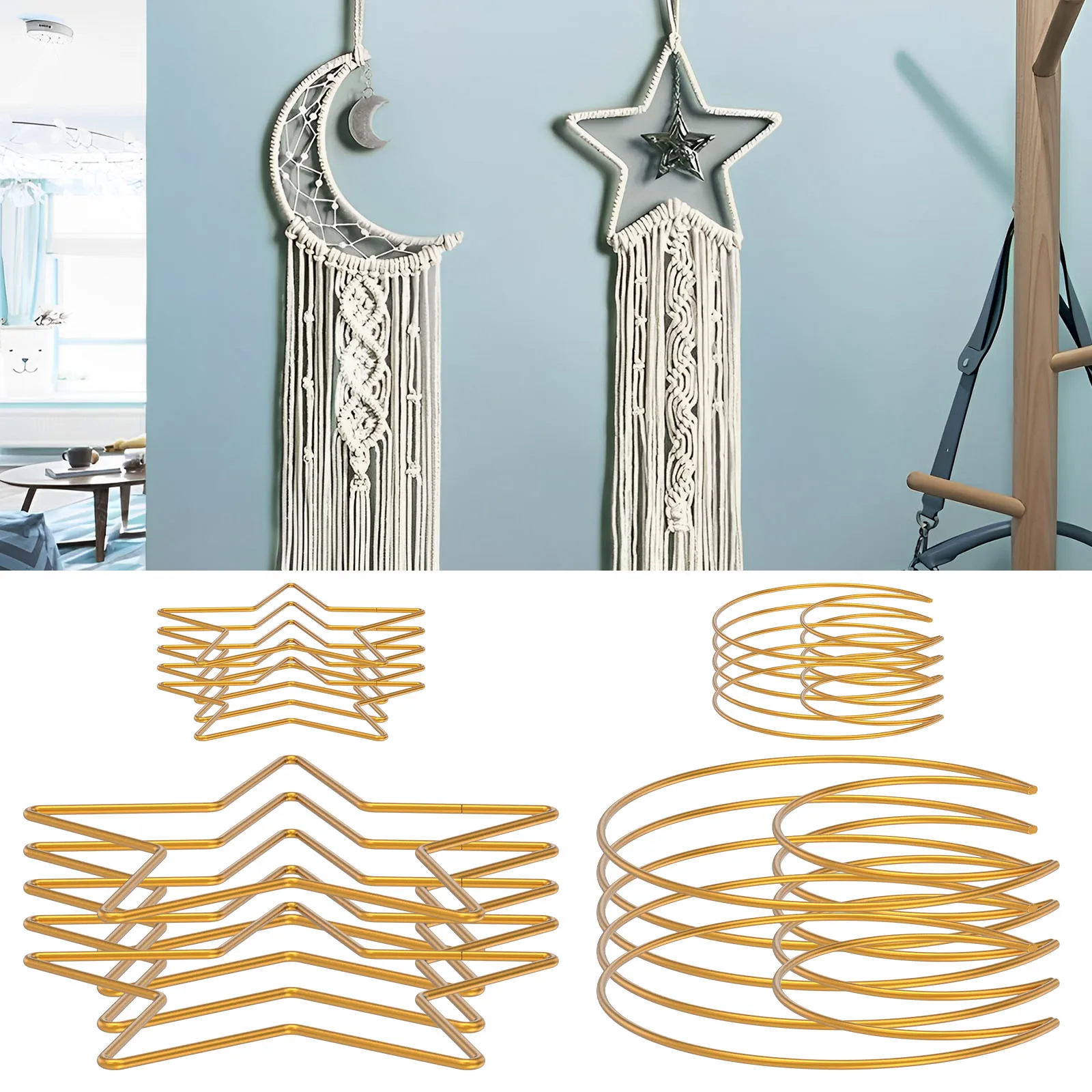 24Pcs Moon Star Dream Catcher Metal Rings Gold/Silver Macrame Hoop Rings 2 Sizes Craft Rings for DIY Craft Dream Catcher Making