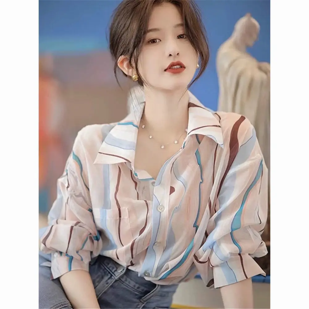 

Long Sleeve Shirts Womens Chiffon Polka Dot Slim Fit Lantern Sleeves Preppy Retro Feminine Aesthetic French Style Autumn Wear