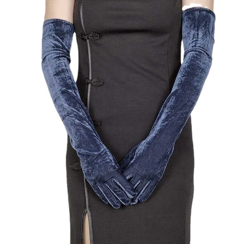 Vestido de cena de terciopelo dorado para mujer, manoplas delgadas de invierno, manga larga de ciclismo, guantes elásticos de dedo completo, guantes