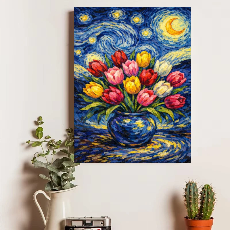 Oil Painting Van Gogh Style Tulips Still Life By Numbers Wall Decor for Living Room Bedroom Home Decor Gift No Frame