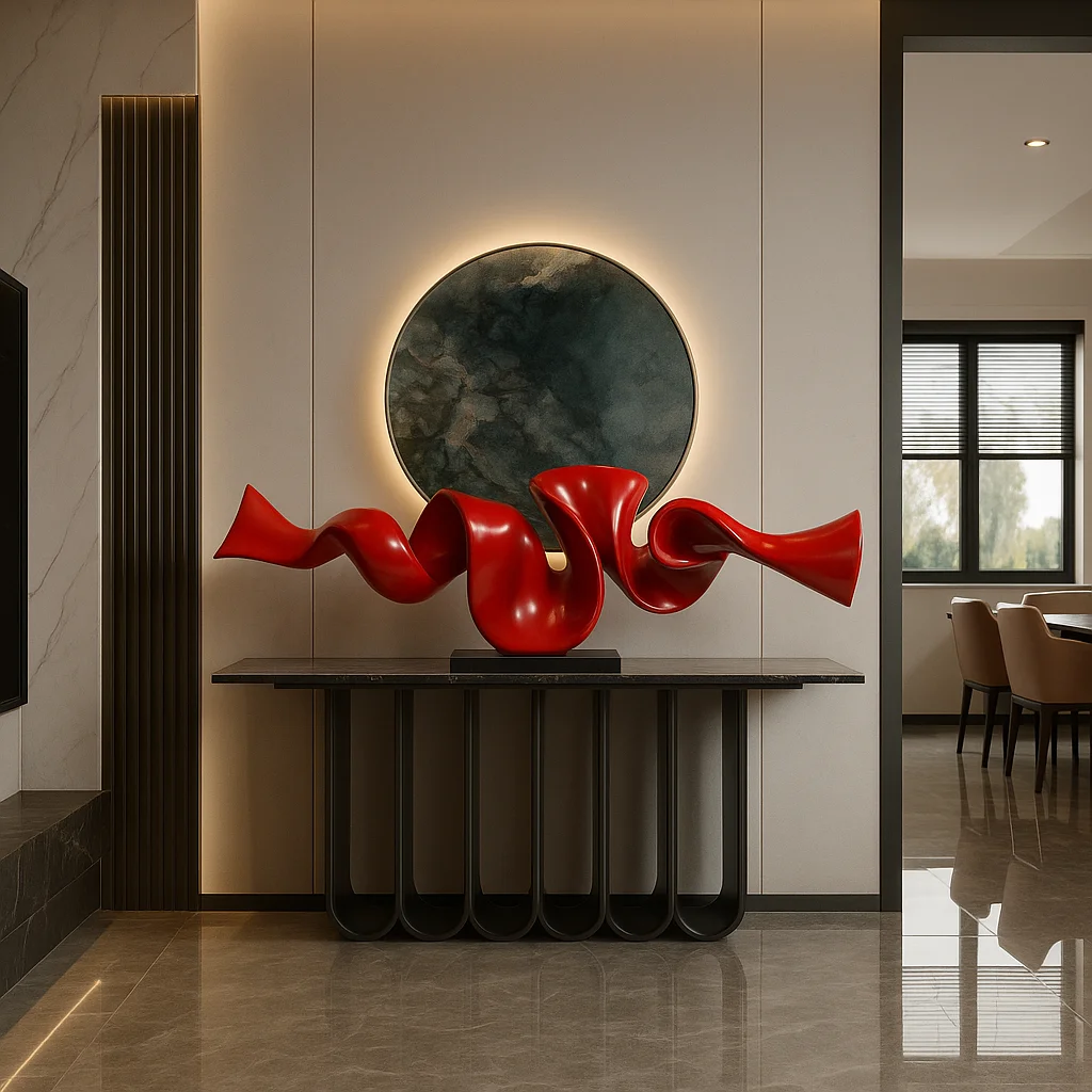 Jingyue Custom Fiberglass Red Abstract Sculpture Modern Home Entryway Living Room Decor Luxury Interior Ornament