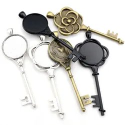 New Fashion 5pcs 25mm Inner Size Antique Silver Plated Bronze Black Heart Key Style Cabochon Base Setting Charms Pendant