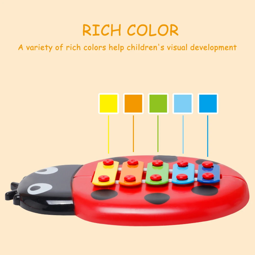 Ladybug Glockenspiel Xylophone 8 Notes Percussion Musical Instrument with Mallet Toddlers Educational Musical Toy 2PCS