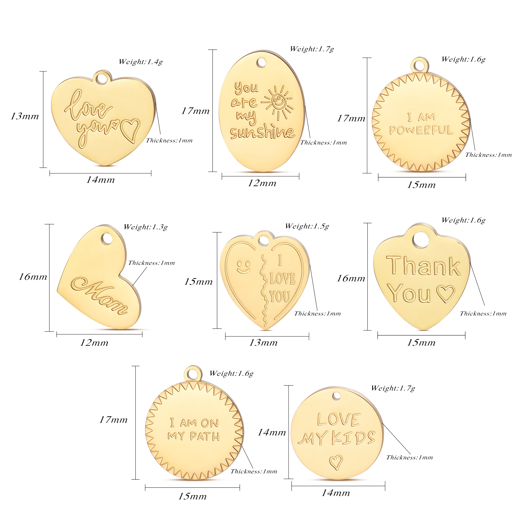 4 Stück/Set Edelstahl Goldfarben Schmuckzubehör Love Mom Herz DIY Ohrring-Anhänger Schlüssel-Halsketten-Anhänger – Detail 2