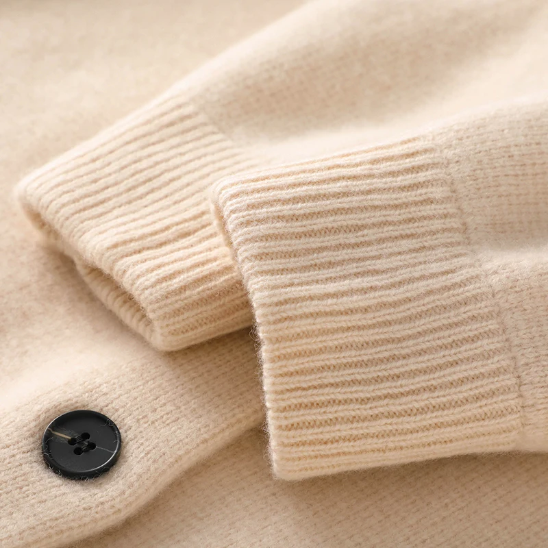2024 New Women\'s Thick Coat 100% Merino Wool Women\'s Winter Warm Knit V-neck Open Mountain Solid Color Korean Sweater Coat