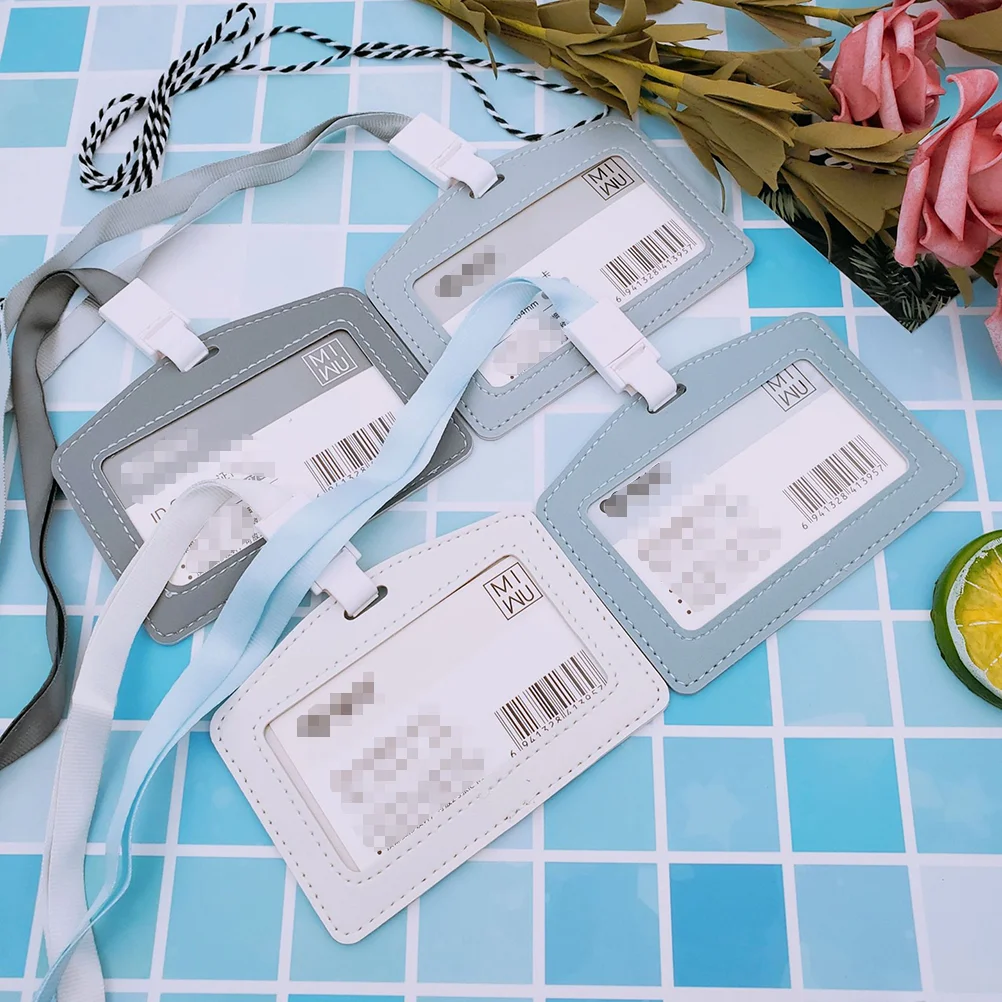 5PCS Simple Business ID Badge Holders Transparent Holders with Lanyard for Office School Workers (Random Color)