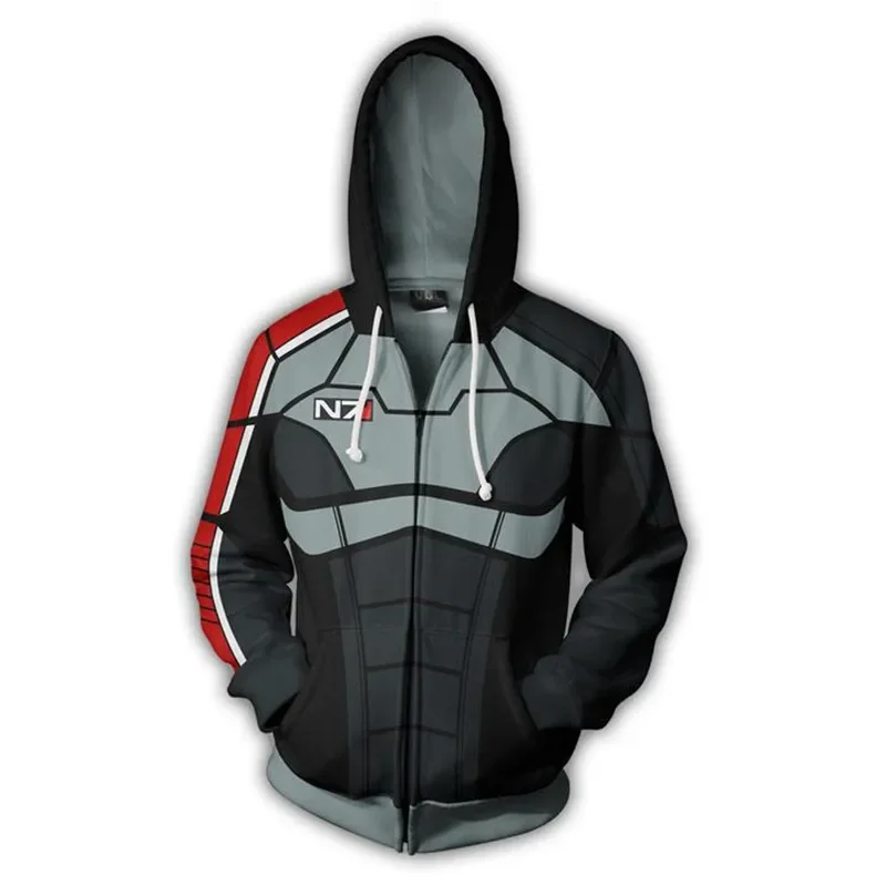 Mass Effect N7 Moletons com capuz para homens e mulheres, traje Cosplay Game, casacos com capuz, zíper, Halloween, Natal