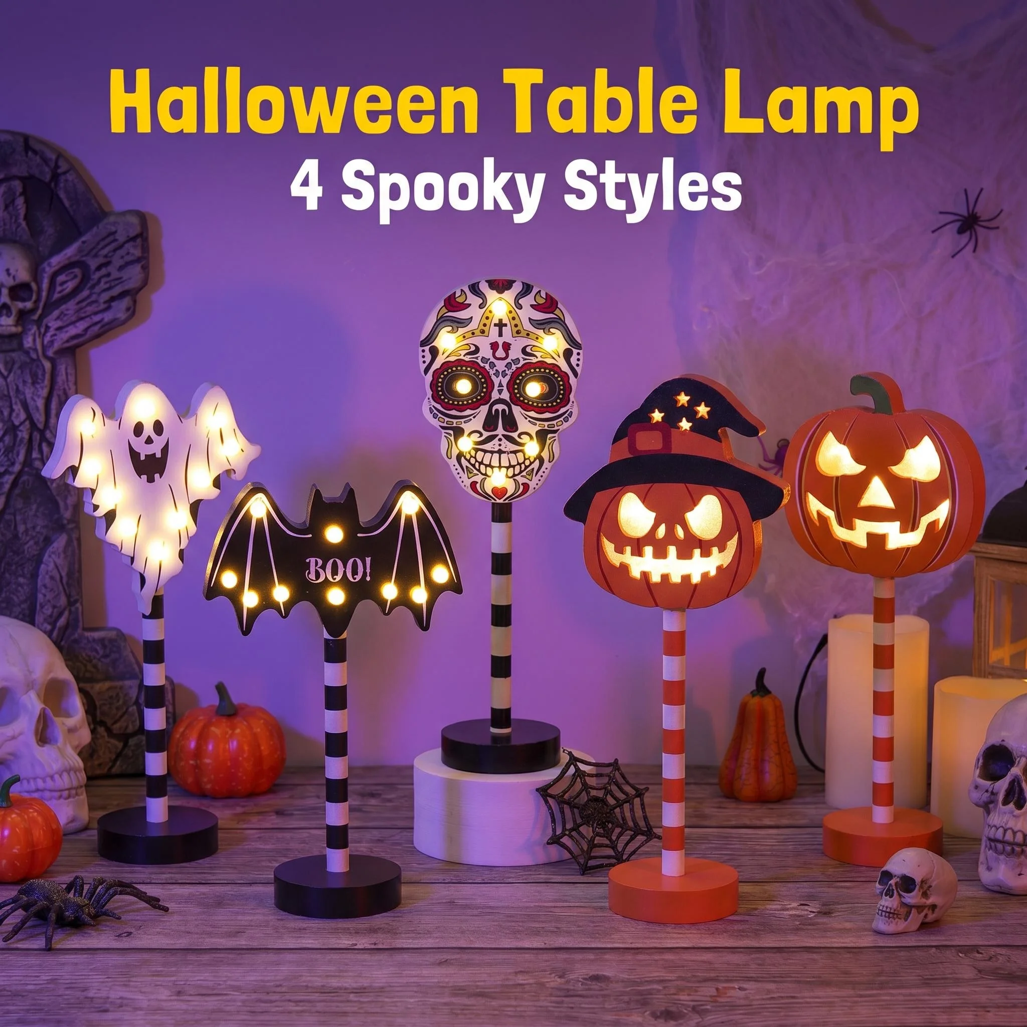 Spooky Halloween Modeling Light Pumpkin Ghost Bat Skull Shaped  Indoor Holiday Horror Atmosphere Lamp
