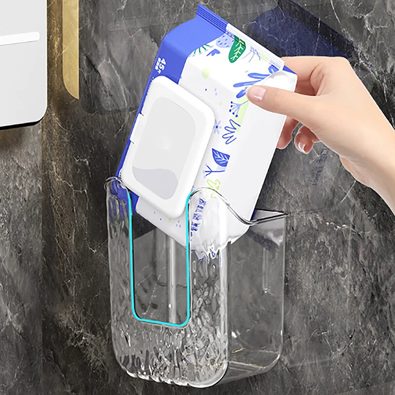 Plastic Wall Mounted Tissue Box Upside Down Punch Free Napkin Container Self-adhesive Space-saving Paper Towel Holder Office