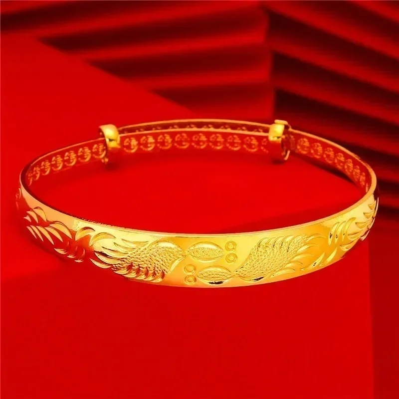 24K genuine  bracelet 9999 pure  high-end push-pull adjustable women's frosted  bracelet  jewelry