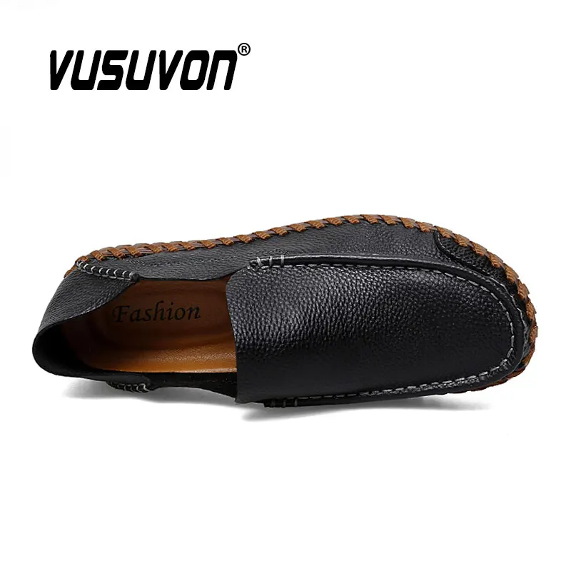 Homens Sapatos Casuais de Couro de Vaca Natural Design Italiano Mocassins Marca Mocassins Respirável Preto Deslizamento na Condução Plus Size 38-48