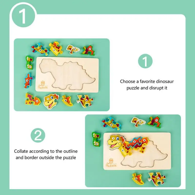 Dinossauro quebra-cabeça de madeira animal quebra-cabeças montessori quebra-cabeças educativos dino quebra-cabeças para 2 3 4 anos de idade meninos meninas