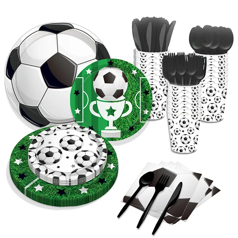 Football Theme Party Disposable Tableware Paper Plates Balloons Flags Birthday Decorate Foil Globos Soccer Sports Party Supplies